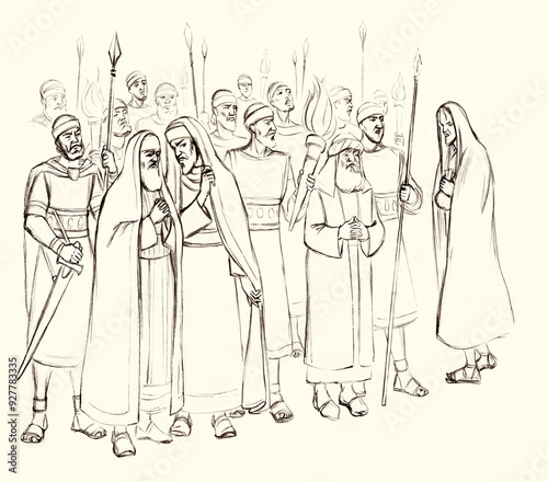 Quadro su tela Pharisees and high priests with soldiers in Gethsemane