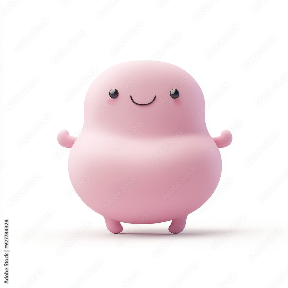 cute cheerful pink character smiling and raising its arms on a white background cute cheerful pink character smiling and raising its arms on a white background