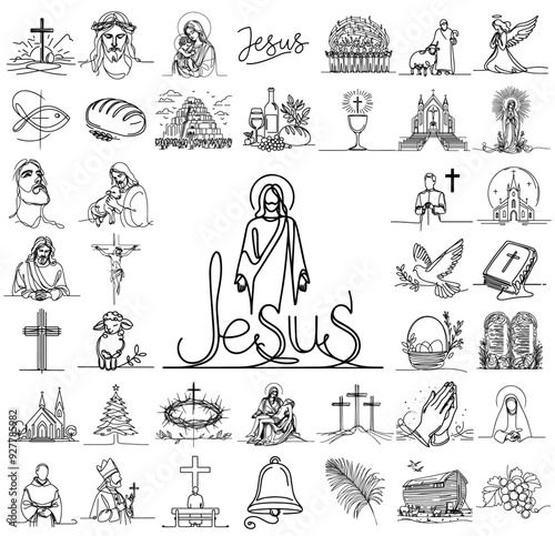 religious icons, large collection of religious illustrations, jesus, cross, mary, eucharist bible