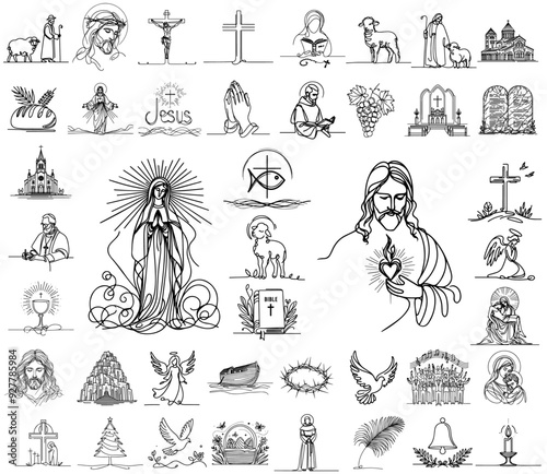 religious icons, large collection of religious illustrations, jesus, cross, mary, eucharist bible