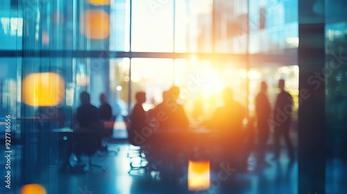 Blurred Silhouettes of Business People in a Modern Office Setting. AI generated image