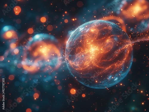 Abstract Cosmic Sphere with Glowing Particles
