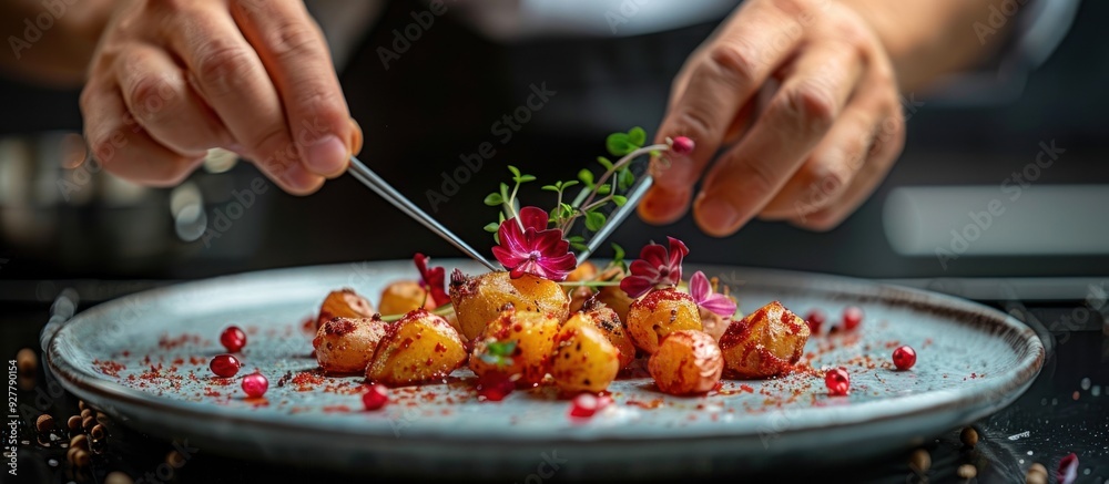 Chef Finishing a Plate of Roasted Potatoes