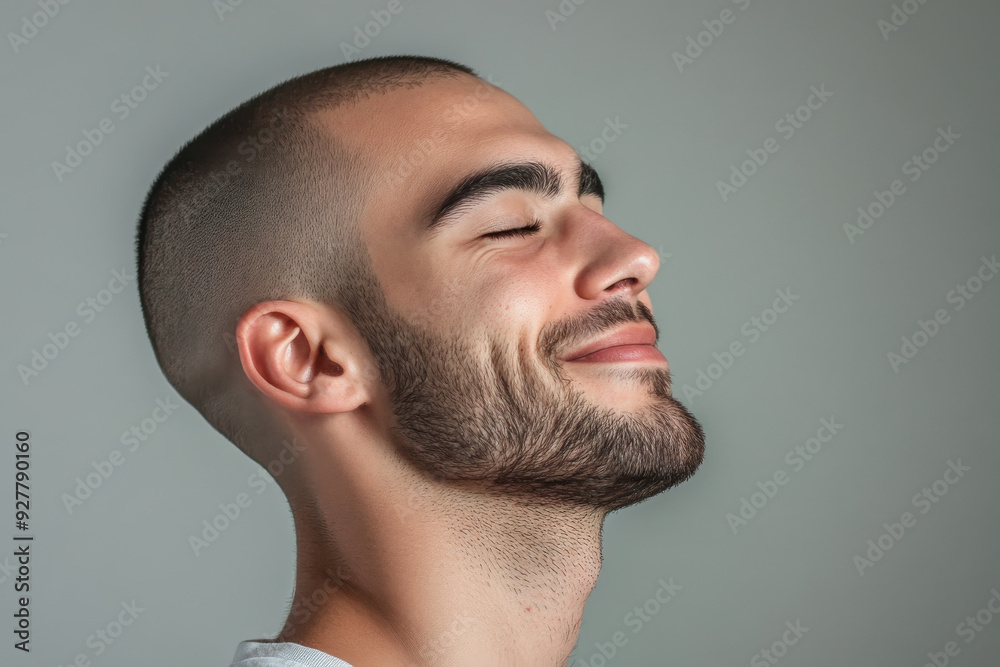 Obraz premium A close up of a man's face with his eyes closed