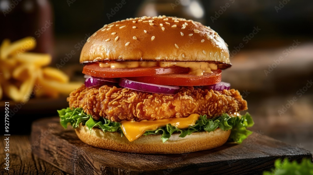 Delicious Crispy Chicken Burger with Toppings Delicious Crispy Chicken Burger with Toppings