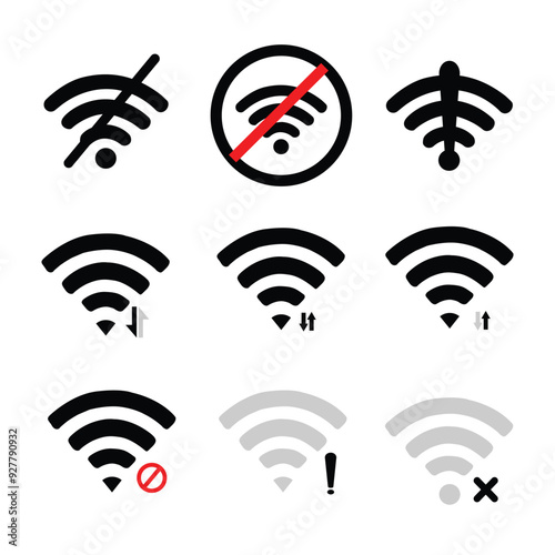 WiFi icon set. Different levels of WiFi signal connection. wifi network Connection level. Wireless Internet icon set.  Different Wireless internet symbol. Vector illustration on white background.
