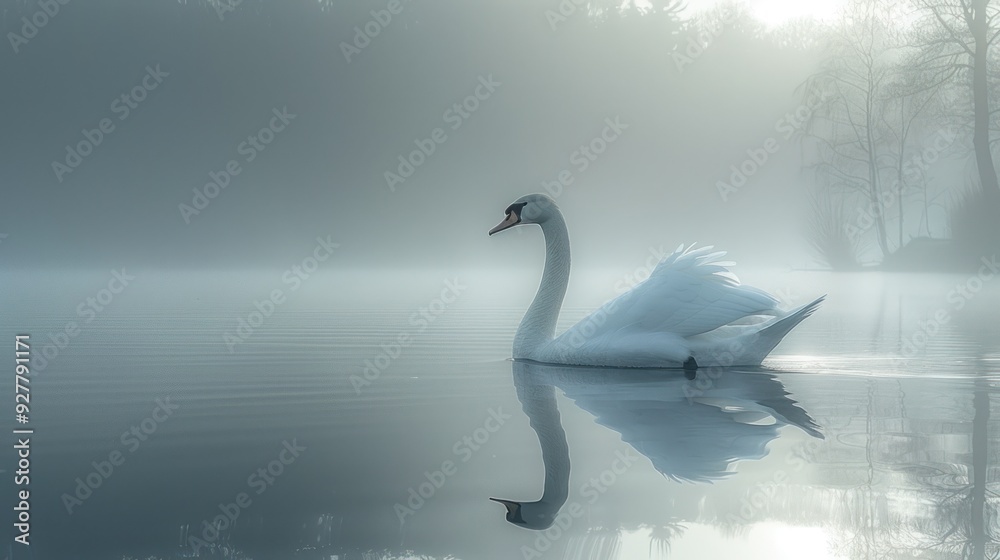 Serene Swan in Misty Waters