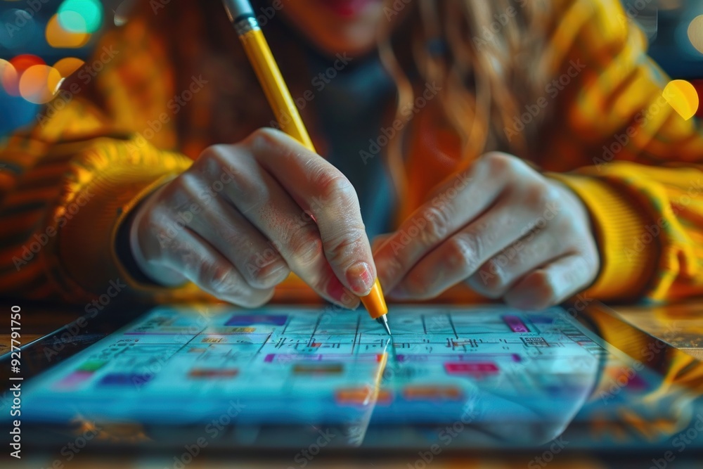 Closeup of a Woman's Hands Using a Stylus on a Tablet