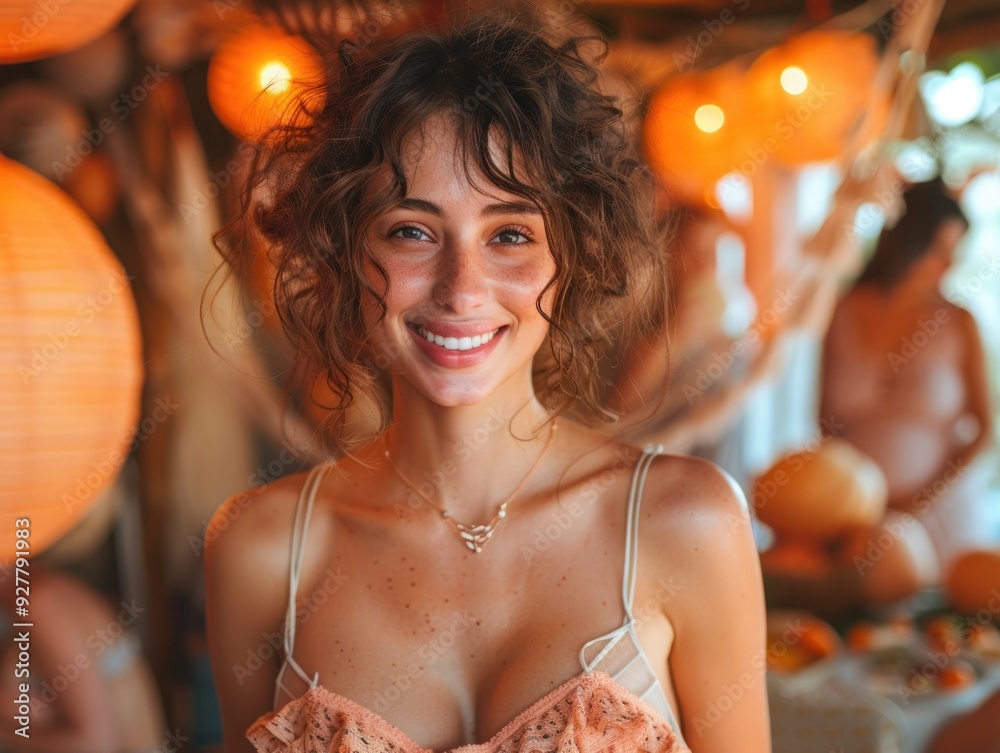 Portrait of a Smiling Woman with Curly Hair