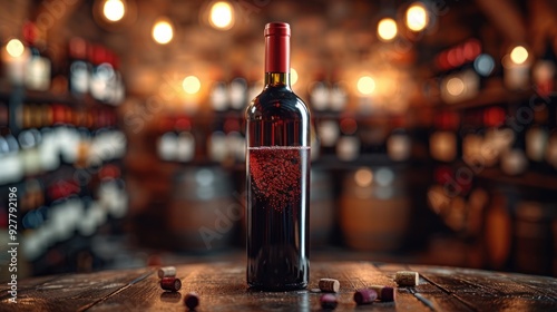 Red Wine Bottle in a Cellar