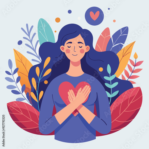 woman with flowers and heart vector design