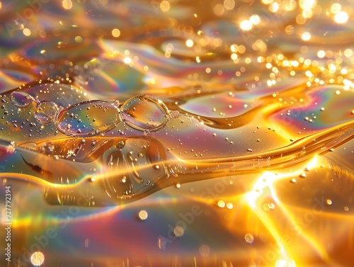 Obraz na płótnie Abstract Golden Water with Rainbow Reflections w salonie