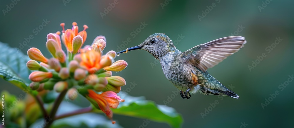 Hummingbird Feeding on Flower