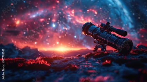 Obraz na płótnie Telescope Under a Starry Sky w salonie