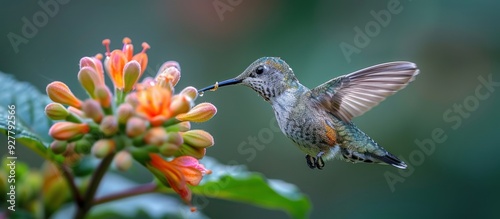 Hummingbird Feeding on Flower