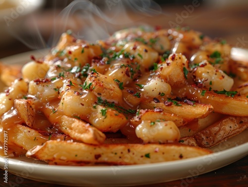 Obraz na płótnie Delicious Poutine with Cheese Curds, Gravy, and Fries w salonie
