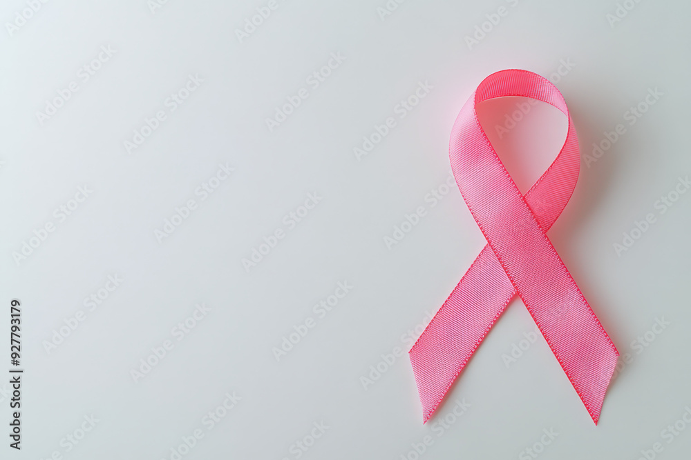 Pink ribbon is lying on a white background, symbolizing breast cancer awareness Pink ribbon is lying on a white background, symbolizing breast cancer awareness