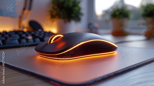 Obraz na płótnie Gaming Mouse with Orange Backlight w salonie