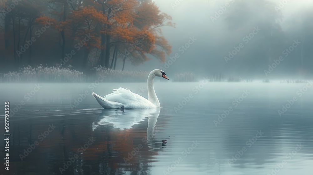 A Swan Gracefully Navigating Through Misty Waters