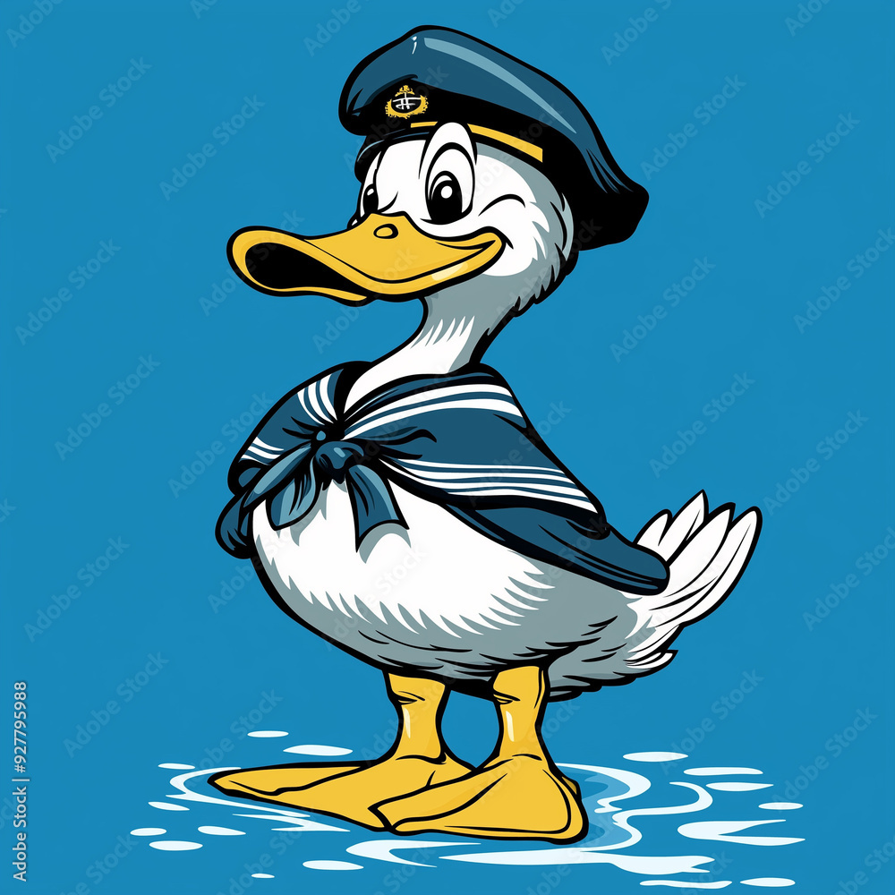 Obraz premium Sailor Cap Duck: Nautical Cartoon T-Shirt Design