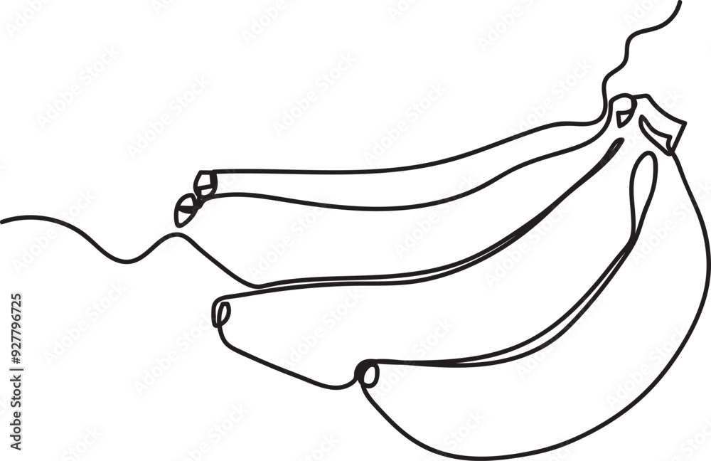 Obraz premium Banana Fruit One Line Art, Black and white vector of fresh fruits