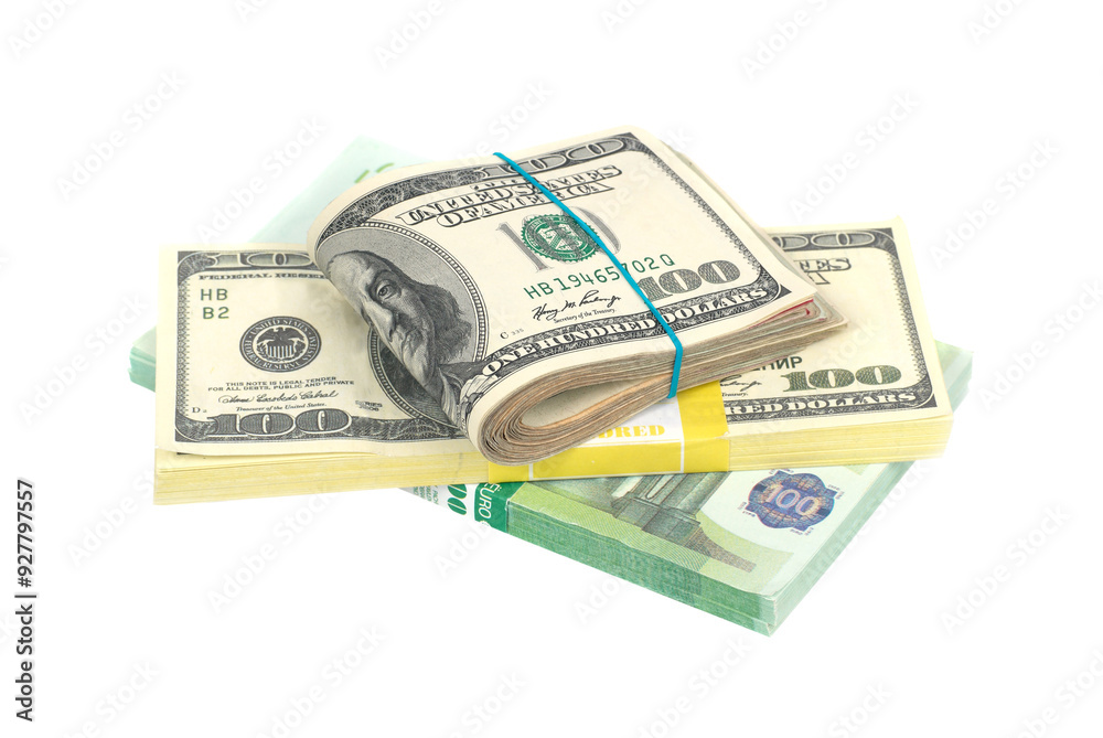 Stack of money- cash of US dollars and euros in PNG isolated on transparent background Stack of money- cash of US dollars and euros in PNG isolated on transparent background