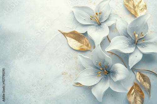 It features three white Goldes in a digital illustration floral design photo