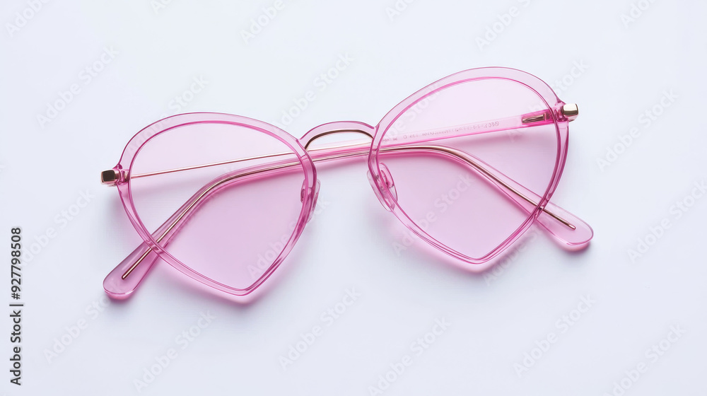 Adorable pink heart-shaped eyeglasses are sitting atop a clean white background. Adorable pink heart-shaped eyeglasses are sitting atop a clean white background.