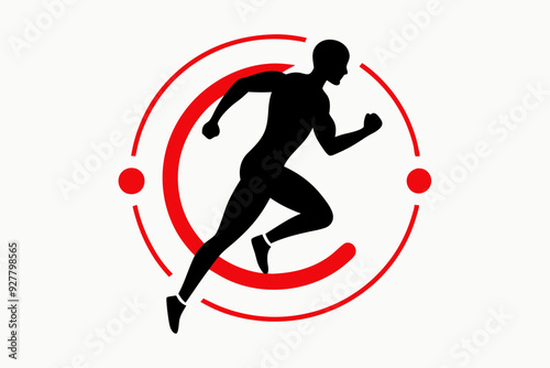 Silhouette of a man in running, joints pain with cardiogram, silhouette black