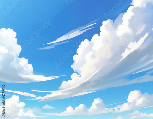 雲のある青空。イラスト風。AI生成画像。