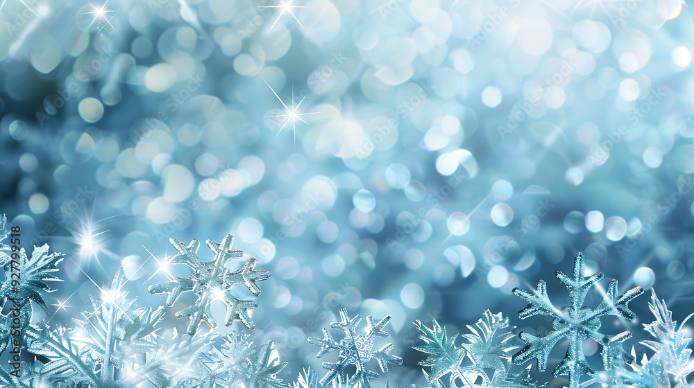 Christmas background with highlights and silvery snowflakes.