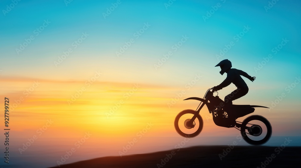 A silhouette of a motocross rider performing a jump against a vibrant sunset backdrop, showcasing adventure and excitement. A silhouette of a motocross rider performing a jump against a vibrant sunset backdrop, showcasing adventure and excitement.