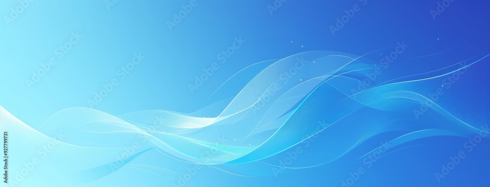 Fototapeta premium Blue Water Flow with White Gradient Light Effect and Modern Technology Elements on a Blue Background