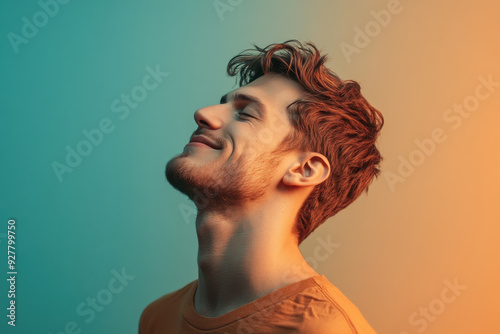 A close up of a man's face with his eyes closed