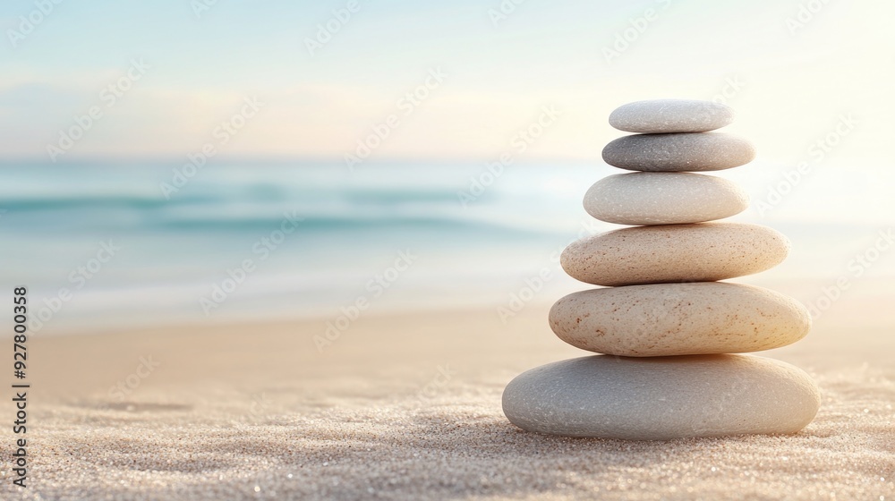 Close-Up of Smooth White Pebble Stack on Tranquil Beach for Zen and Meditation Close-Up of Smooth White Pebble Stack on Tranquil Beach for Zen and Meditation
