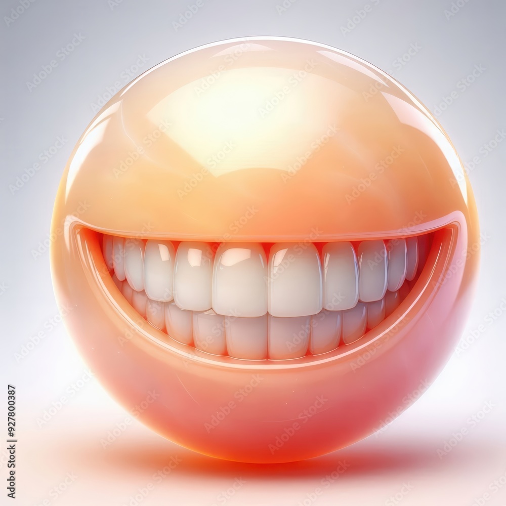 Obraz premium A cheerful, glossy smiling face icon, perfect for conveying positivity and happiness in design projects, marketing campaigns, or social media content.