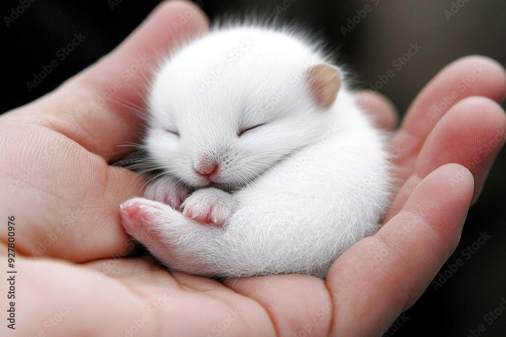 Adorable Ferret Kit Curled Up In Hand with Subtle Color Palette - Perfect For Gentle And Calm Designs Adorable Ferret Kit Curled Up In Hand with Subtle Color Palette - Perfect For Gentle And Calm Designs