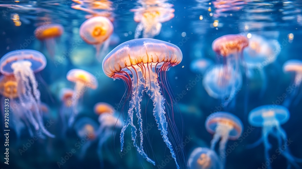 Naklejka premium Jellyfish swimming in ocean sealife concept composition background 