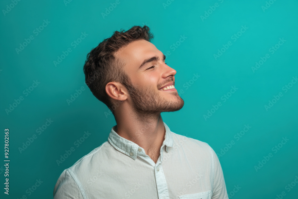 A close up of a man's face with his eyes closed