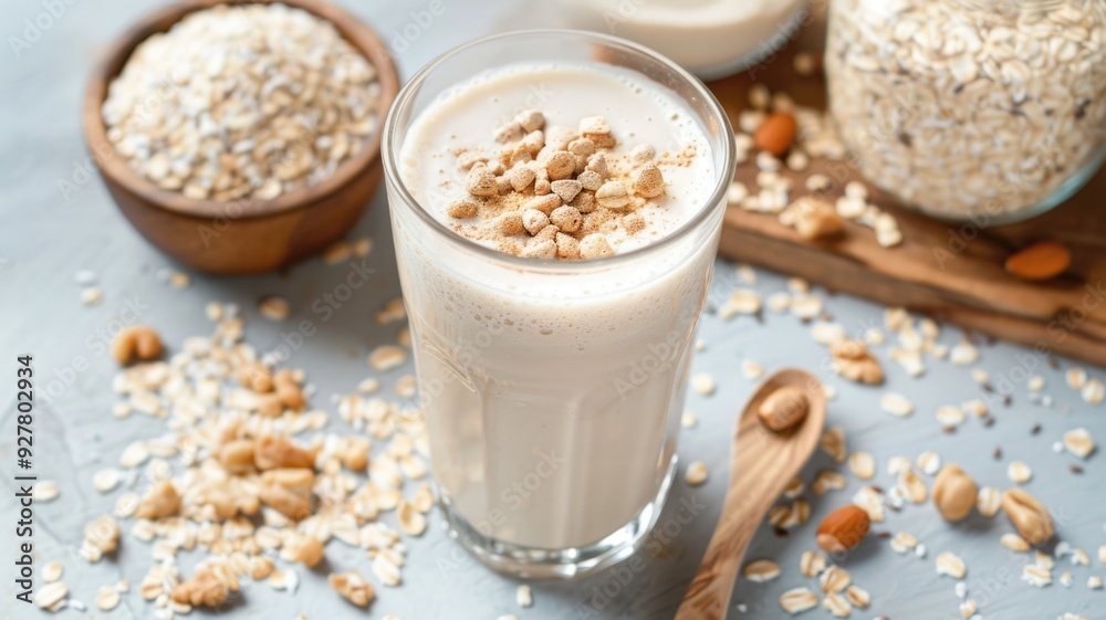 Creamy Oat Smoothie Topped with Nuts and Oats Creamy Oat Smoothie Topped with Nuts and Oats