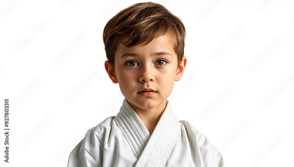 Portrait of a karate child in kimono, isolated white background
Portrait of a karate child in kimono, isolated white background
