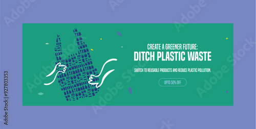 Plastic Pollution Save Our Planet with a Flat Illustration Depicting the Importance of Recycling Plastic Bottles to Preserve Our Environment and Promote Sustainability Banner Template for Awareness