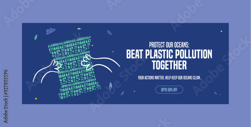 Plastic Pollution Save Our Planet with a Flat Illustration Depicting the Importance of Recycling Plastic Bottles to Preserve Our Environment and Promote Sustainability Banner Template for Awareness