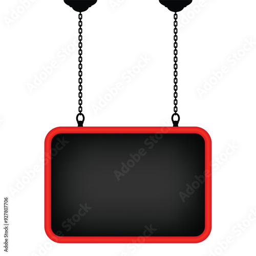 Blank sign board hung in chains isolated on white, vector illustration