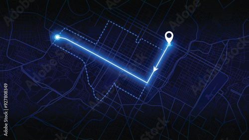 neon GPS road map of Santiago with the arrow that moves to the point of destination