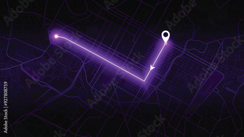 neon GPS road map of Santiago with the arrow that moves to the point of destination