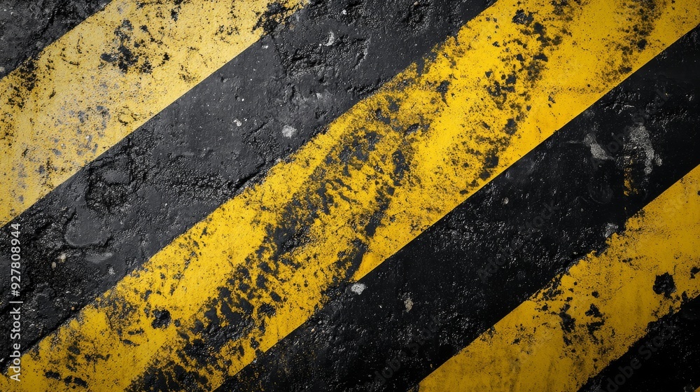 Fototapeta premium Yellow black warning sign board on city background