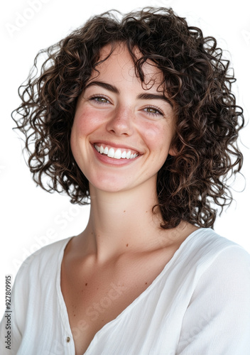 curly young woman smiling portrait Generative AI