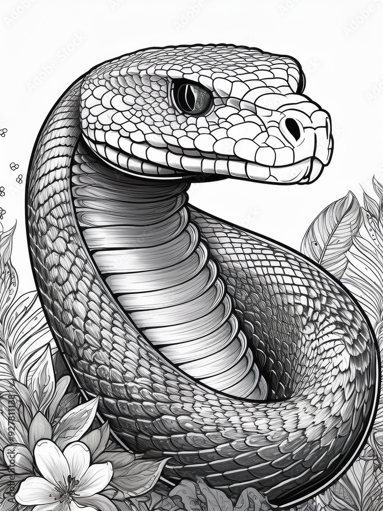 Fototapeta premium snake, coloring book, white background, black and white