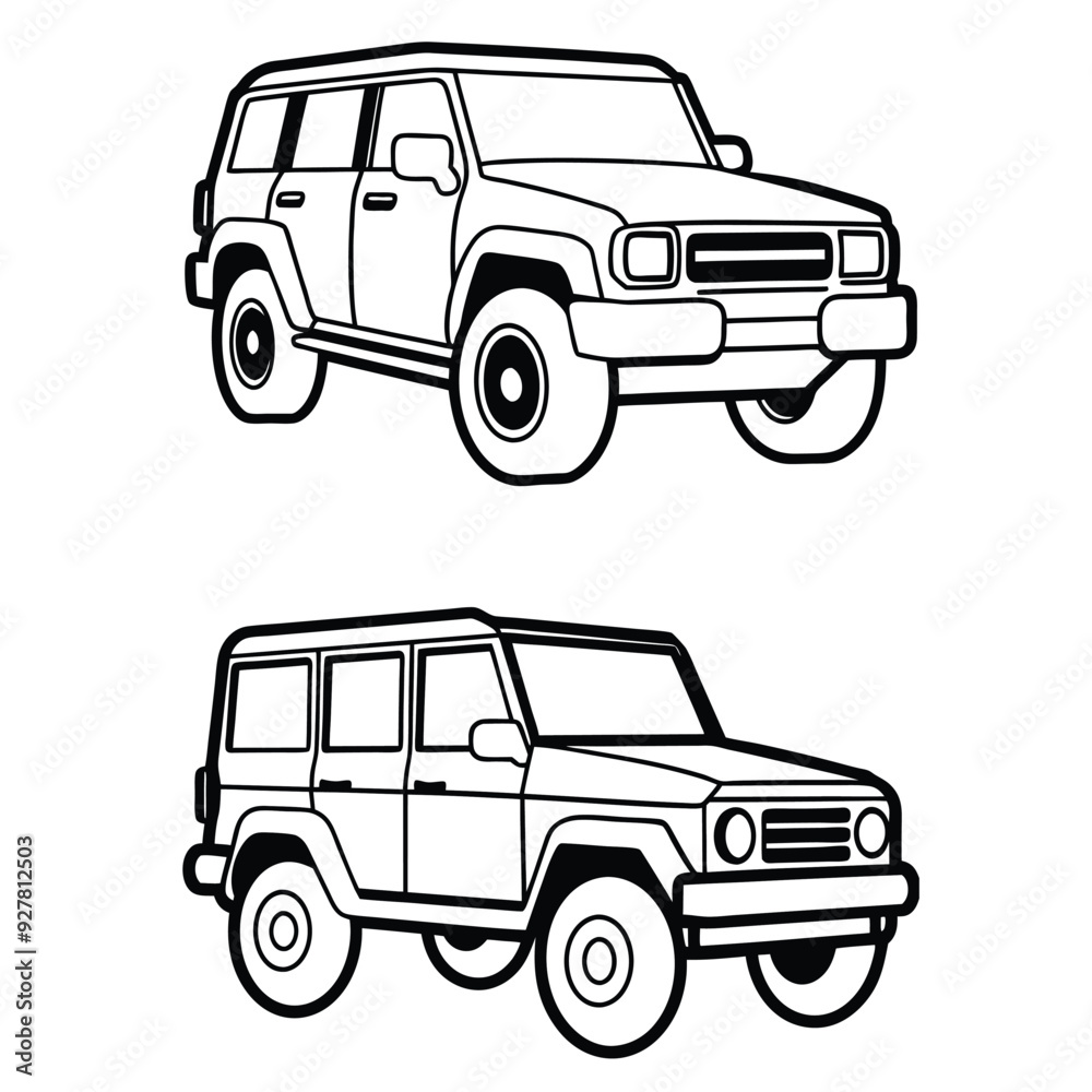 Line art illustration of two classic SUVs adobe illustrator vector. Line art illustration of two classic SUVs adobe illustrator vector.